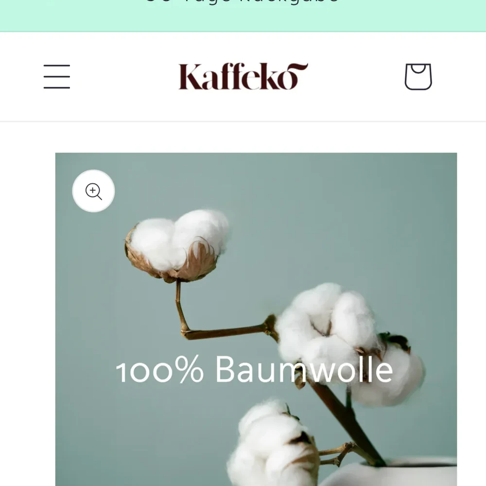 Produktseite mit Hinweis 100 % Baumwolle