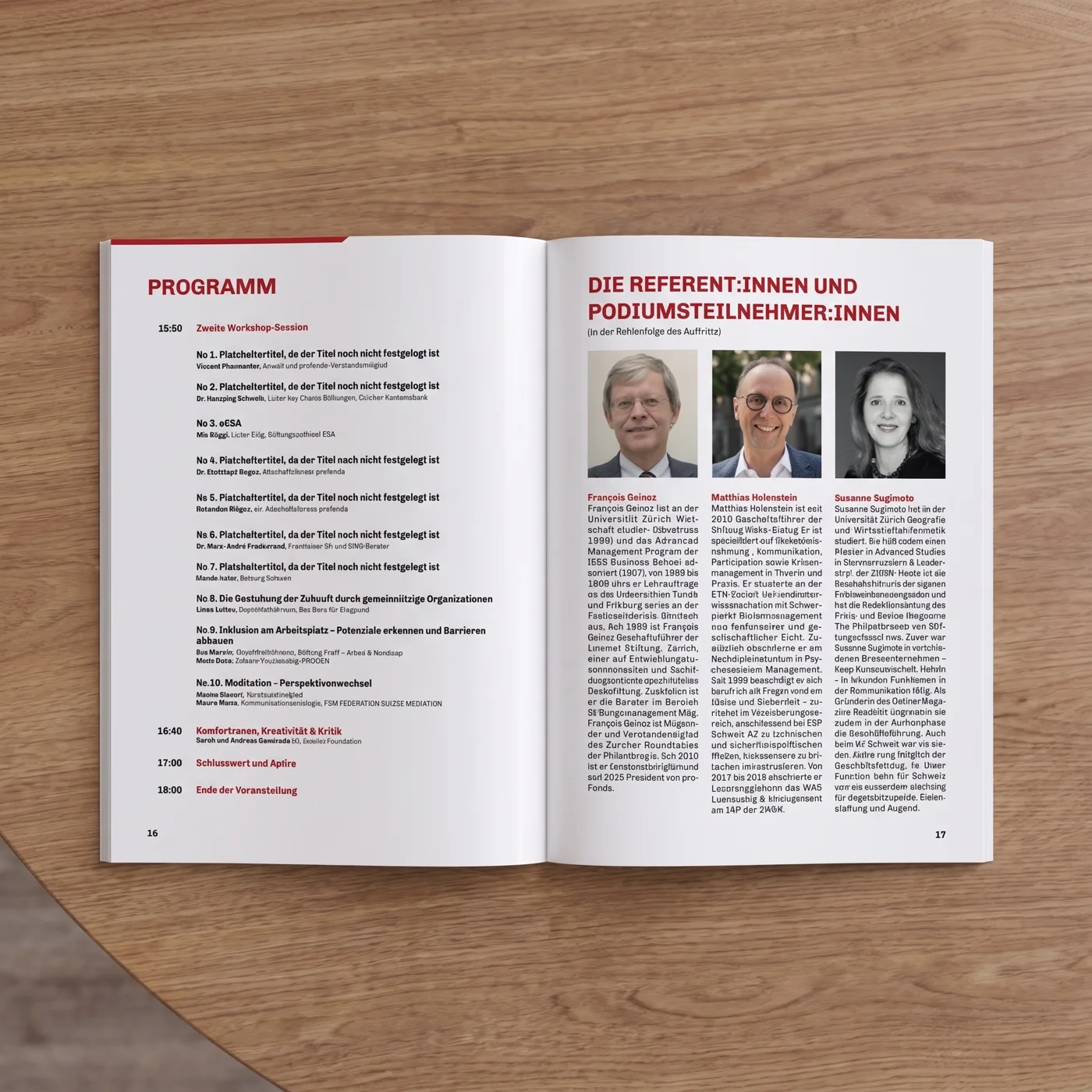 Doppelseite des Programmhefts mit Programm und Referent:innen