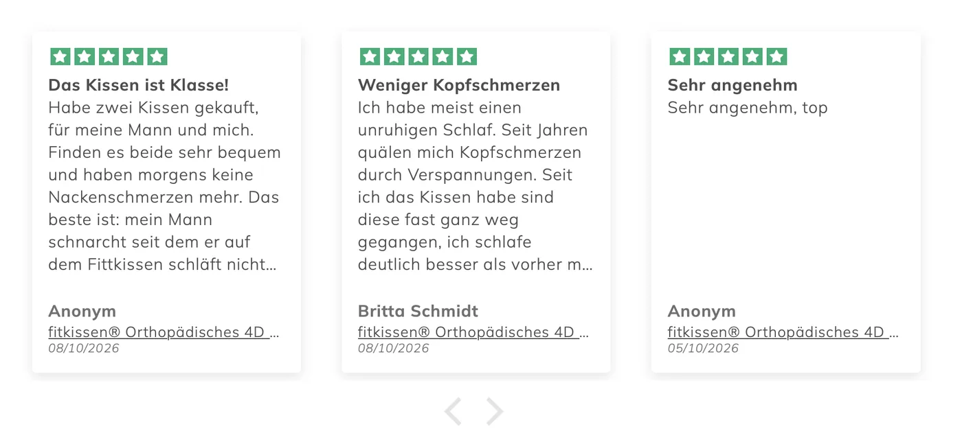 Echte Kundenbewertungen mit Sternen und Datum auf Fitkissen.de