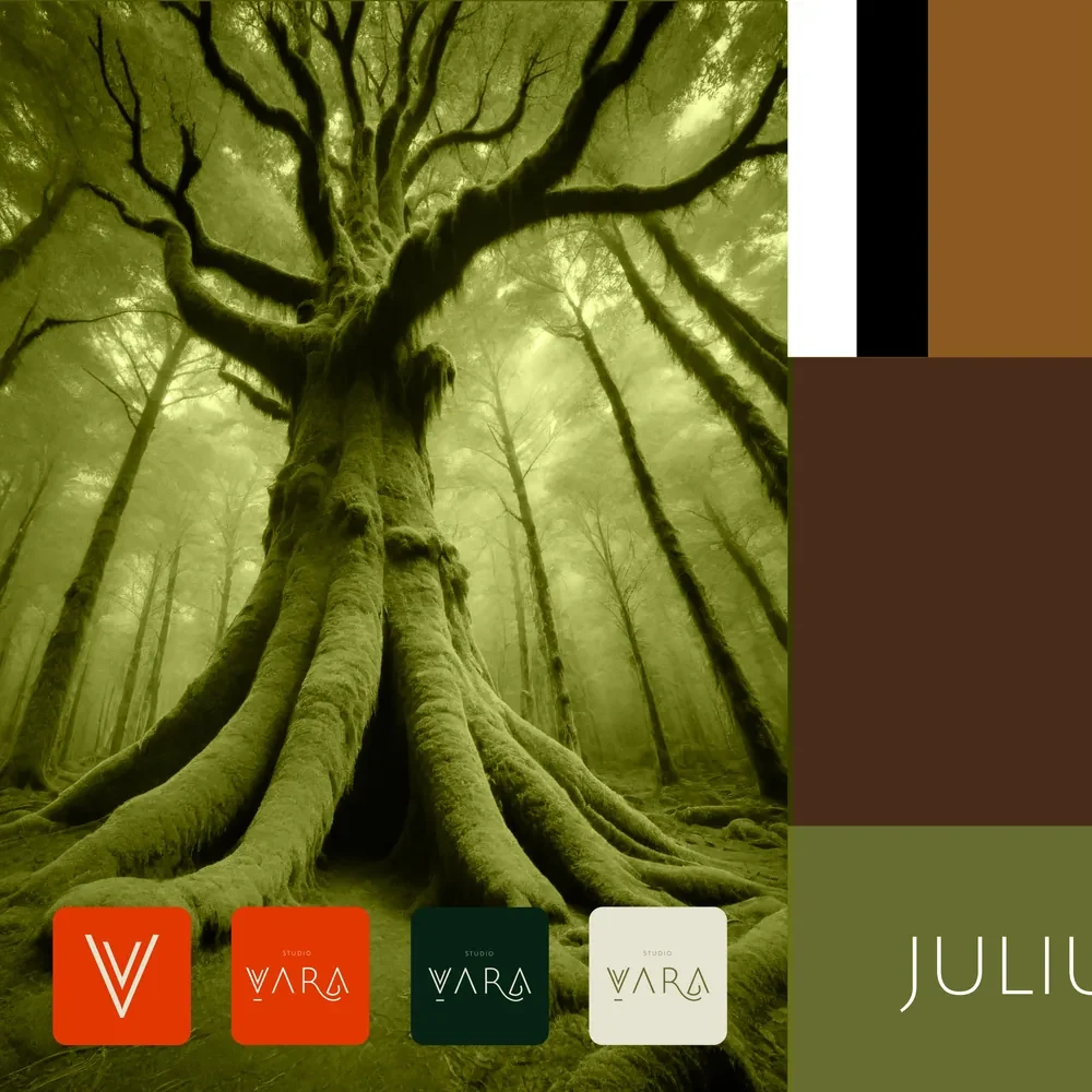 Studio Vara Moodboard mit Farben, Schrift und Logo-Varianten